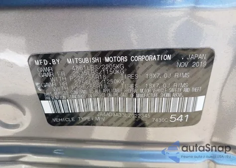 2020 Mitsubishi Outlander Se 2.4 z USA, uszkodzony, nr VIN JA4AD3A33LZ022345